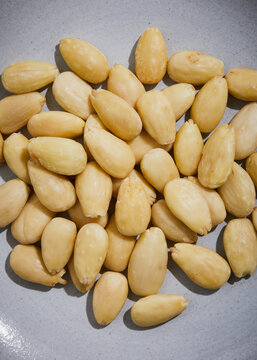 blanched almonds close up detail macro