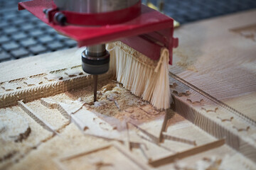 CNC woodworking machine. Furniture manufacturing. - obrazy, fototapety, plakaty