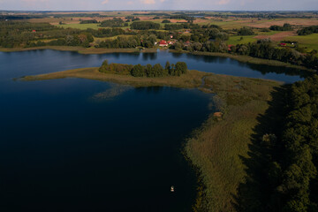 view of the lake in the morning from drone