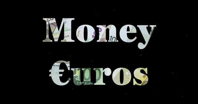 Money euros sobre fondo negro en pel&iacute;cula antigua