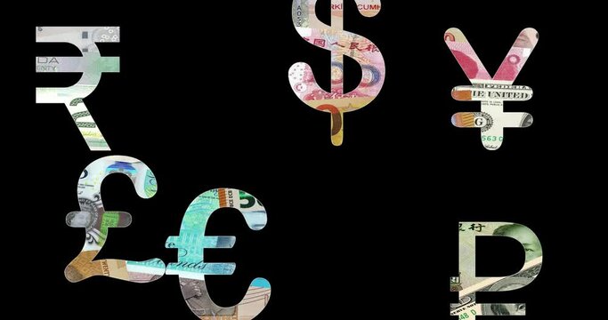 S&iacute;mbolos de divisas y billetes de distintos pa&iacute;ses