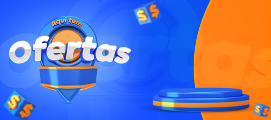 Here Have Offers banner template for Social Media. Aqui tem ofertas means here have offers in brazilian portuguese