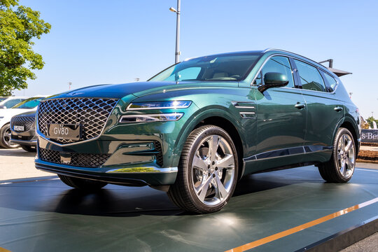 Genesis GV80 luxury SUV car showcased at the IAA Mobility 2021 motor show in Munich, Germany - September 6, 2021.
