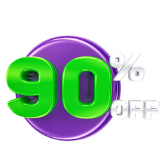 Purple and green 90% off discount 3d label isolated.