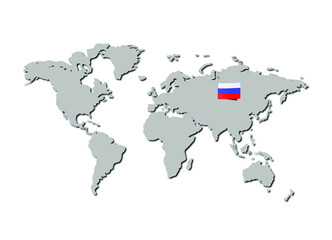 Vector World Map with Russian Flag on It, Isolated on White Background Illustration, Country’s Territory. 