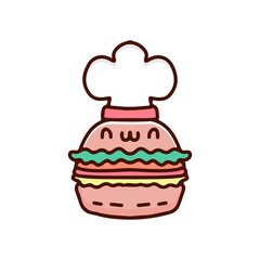 cute little burger with chef hat cartoon, illustration for stickers and t shirt.