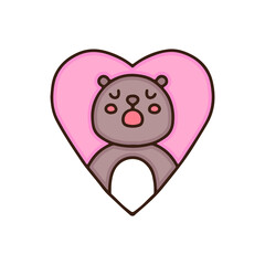 sleeping bear with heart frame cartoon, illustration for stickers and t shirt.