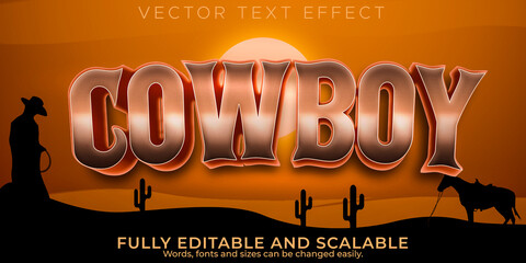 Cowboy wild text effect, editable west and texas text style - obrazy, fototapety, plakaty