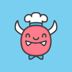 Cute chef red devil cartoon, illustration for stickers and t shirt.