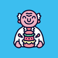 Happy professor with burger cartoon, illustration for stickers and t shirt.