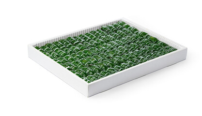 Assortment of Turkish baklava dessert in a white box isolated on white
