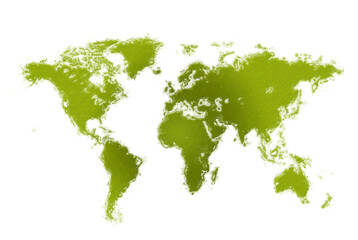 Green world map digital watercolor isolated on white background