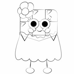 Cute cartoon Chocolate Character Girl. Draw illustration in black and white