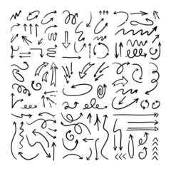 Illustration of doodle sketch arrows. Hand drawn vector Arrow Set.