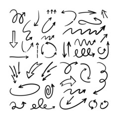 Illustration of doodle sketch arrows. Hand drawn vector Arrow Set.