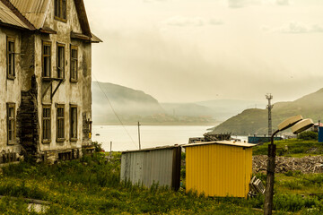 View of village Teriberka in the Barents seacoast. Kola peninsula, Murmansk Oblast, Russia