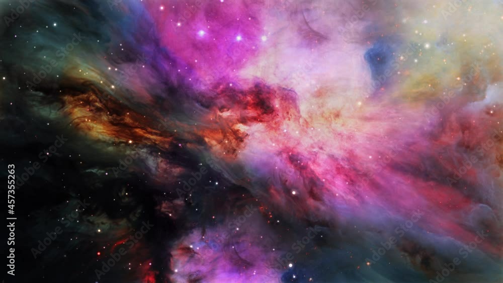 Poster exploring outer space galaxy traveling inside the orion nebula area. space flight into deep space. 4