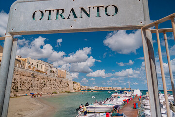 OTRANTO. LECCE. SUMMER 2021.  Sunny day in the beautifull Otranto. View of the old historic town - obrazy, fototapety, plakaty