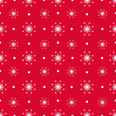 White snowflakes on a red background. Seamless festive pattern for fabrics, decorative pillows, trendy textiles, wrapping paper. 