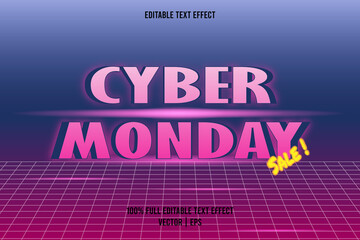 Cyber monday sale! text effect blue and pink color with retro style