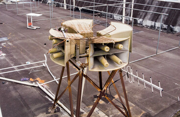 Speakers of the civil defence alarm on the roof