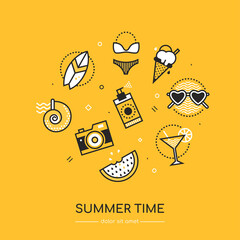 Summer time - vector line design style poster