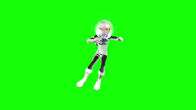 3d animated cartoon character floats weightless in space wearing a space suit