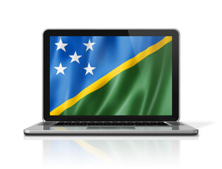 Solomon Islands flag on laptop screen isolated on white. 3D illustration
