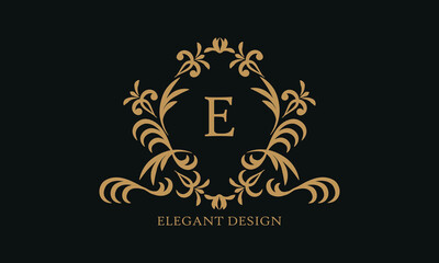 Design of an elegant company sign, monogram template with the letter E. Logo for cafe, bar, restaurant, invitation, wedding.