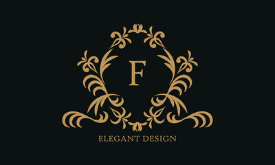 Design of an elegant company sign, monogram template with the letter F. Logo for cafe, bar, restaurant, invitation, wedding.