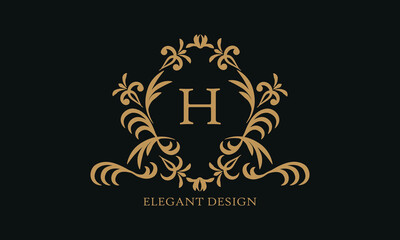 Design of an elegant company sign, monogram template with the letter H. Logo for cafe, bar, restaurant, invitation, wedding.