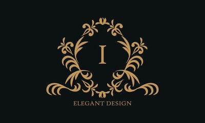Design of an elegant company sign, monogram template with the letter I. Logo for cafe, bar, restaurant, invitation, wedding.