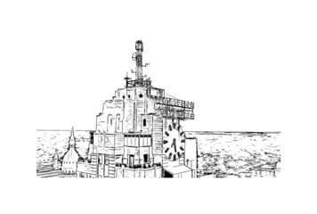Fototapeta premium Building view with landmark of Lancing is the village in England. Hand drawn sketch illustration in vector.