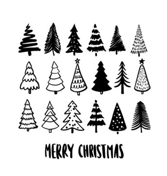 Christmas tree hand drawn vector illustrations.