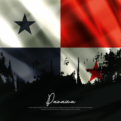 illustration of waving Panama flag silk grunge background