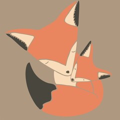 Vector illustration of a fox with a fox in the Scandinavian style
