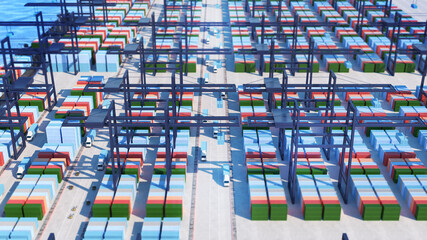 Distributing goods from the port by transport containers,container car,container transport,3d rendering