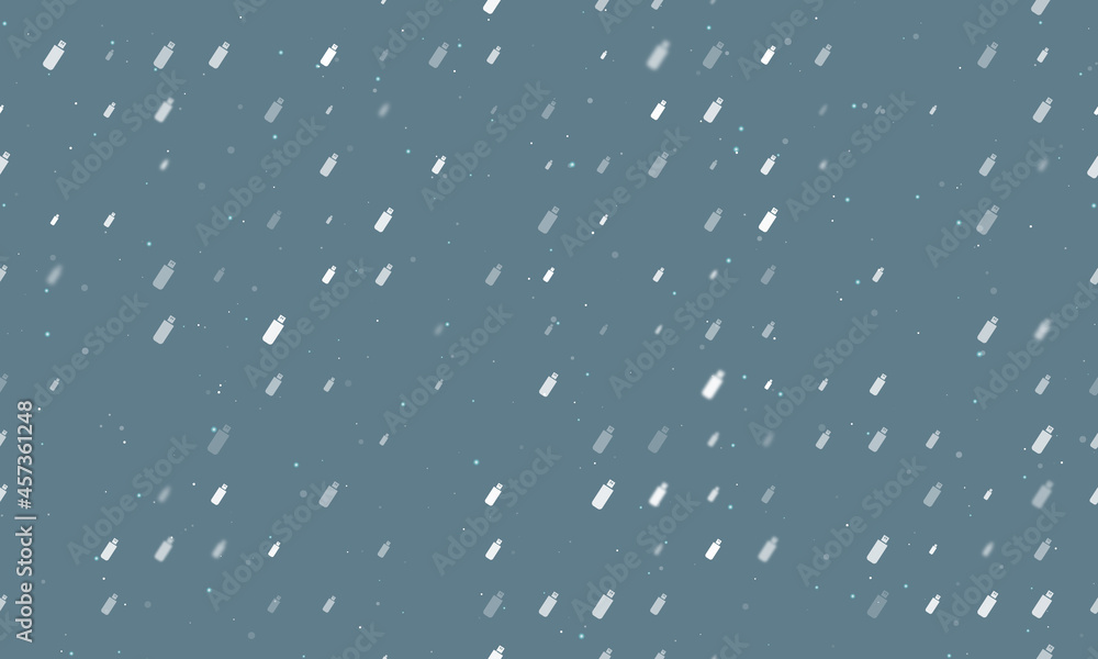 Poster seamless background pattern of evenly spaced white flash drives of different sizes and opacity. vect