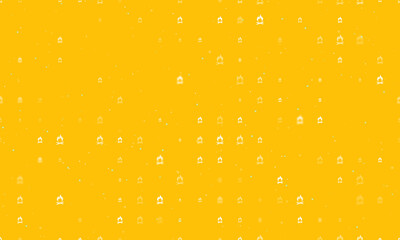 Seamless background pattern of evenly spaced white bonfire symbols of different sizes and opacity. Vector illustration on amber background with stars