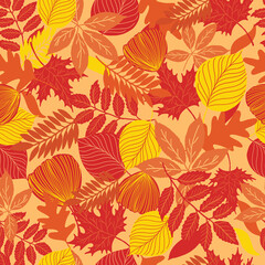 Naklejka na ściany i meble seamless background with autumn leaves