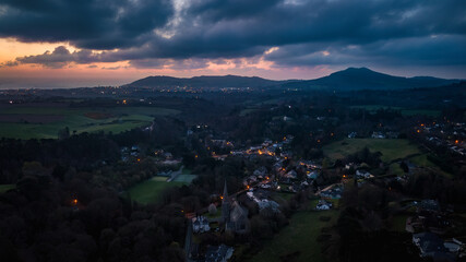 Aerial View of Enniskerry Village at the Break of Dawn