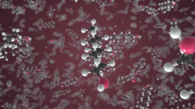 Isooctanol molecule made with balls, conceptual molecular model. Chemical looping 3d animation