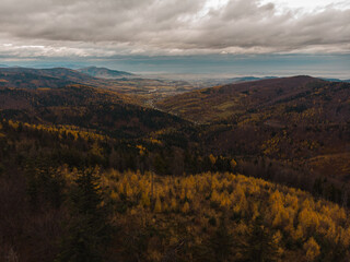 Fototapeta na wymiar Beskids mountain range in Poland from a drone view.