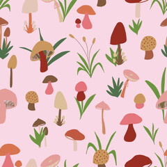 seamless background with cute mushrooms