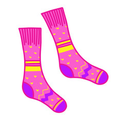 Bright pink knitted socks. Clothes for autumn