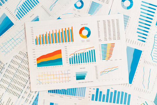 Business graphs and charts on table. Financial development, Banking Account, Statistics