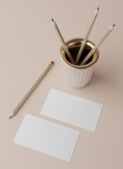 Blank business card, postcard with soft shadows. 3d render