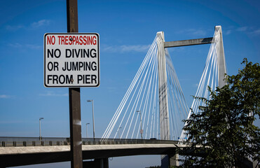Cable-stayed bridge over Columbia river in Tri-Cities Washington State