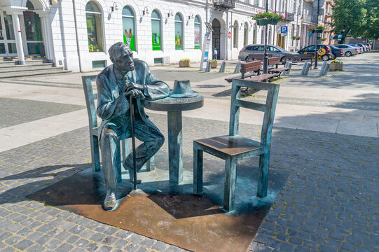 Radom, Poland - June 7, 2021: Leszek Kolakowski Monument at Constitution of 3 May 1791 square. Leszek Kolakowski was a Polish philosopher and historian of ideas.