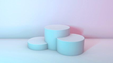 Minimal podium 3d render for product presentation abstract background white blue pink pastel colors